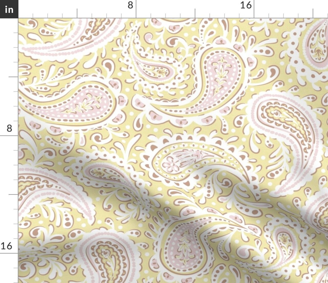 Spring Paisley Pastel Pink Butter Yellow Large Scale Bohemian Boho Retro Custom Printed Fabric by Spoonflower Various Fabrics by the Yard or Fat Quarter